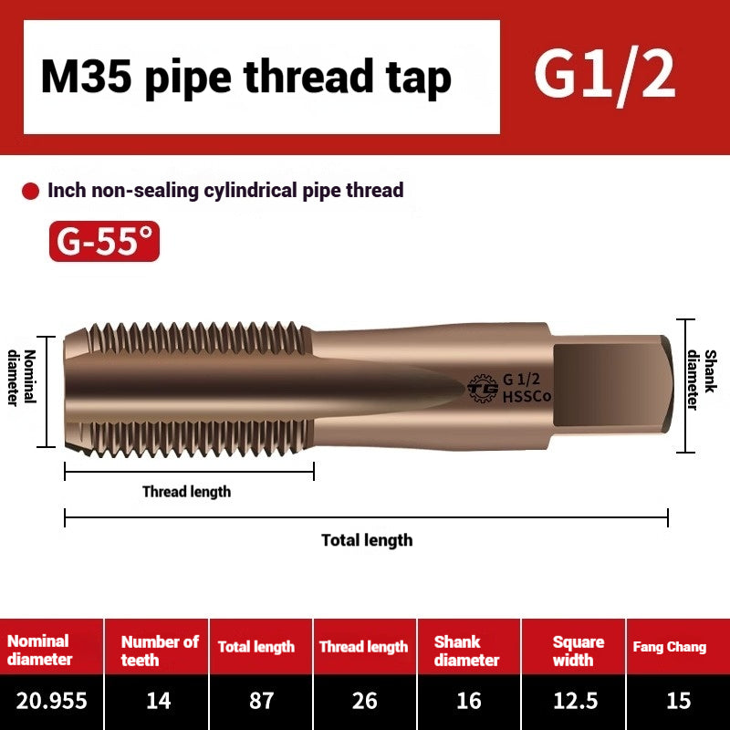 1092-Pipe Thread Tap Cobalt Water Pipe Thread Tap Cylindrical Cone Column G1/4 Thread 1/2 min npt Inch Tap Shandong Denso Pricision Tools Co.,Ltd.